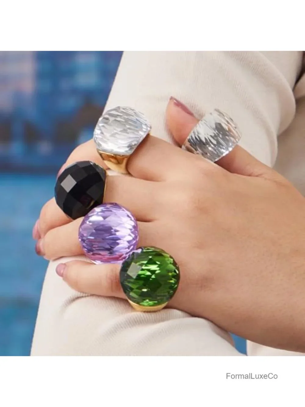 Chunky Cubic Zirconia Statement Ring Gold-Tone Plated Stainless Steel Cocktail